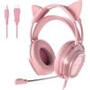 Wantek Wantak Auricolari Gaming con Microfono - Cuffie a Forma di Orecchie di Gatto (Cavo 3.5mm/USB) - Per PC/PS5/Xbox - Cancellazione del Rumore, Audio HiFi 20-20.000Hz - Leggeri e Comodi per Ragazze (Rosa)