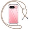 Pnakqil Cover per Google Pixel 9/Google Pixel 9 Pro con Cordino, Trasparente Custodia con Laccio Tracolla Cellulare Girocollo Collana Protettiva per Google Pixel 9 6.3 Pollic, Khaki
