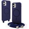 CUZZCASE Cover compatibile con iPhone 12 Pro Max(6.7),Cover Magnetica[Compatibile con MagSafe],Bumper con Laccio,regolabile Lanyard TPU Corda Silicone Case-Blu scuro