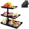 Mujiluxe Alzata per frutta, girevole a 3 ripiani, con rotazione a 360°, estraibile, in metallo, per matrimoni, ufficio, feste, colore nero