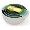 Joseph Joseph Nest 9 Plus, set compatto per la preparazione degli alimenti da 9 pezzi con ciotole per mescolare, misurini, setaccio e colino, Pastello