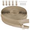 LHZHLE Chiusura lampo infinita da 5 mm, con cursore: 3,65 m, in nylon cachi, chiusura lampo - al metro con 5 cursori per cucire biancheria da letto e cuscini