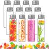 TESSTSY 12 Pezzi Provette Plastica Trasparente, Provette in Plastica con Tappo a Vite 110 ML, Provette Portaconfetti Plastica con Tappi in Alluminio, per Bomboniere Laurea Matrimonio Battesimo
