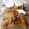 Morbuy Set di Biancheria da Letto di Leone Stampa, 3D Animale Set Copripiumino Matrimoniale Singolo King in Microfibra con Federa e Copripiumini a Cerniera (Famiglia di Leoni,200x200cm)