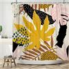 Bovlleetd Tenda da Doccia Impermeabile 152x183cm Arte Astratta Bohemian con Foglie Tropicali Motivi Mid-Century Design Moderno in Tonalità Rosa e Grigio, Lavabile in Poliestere con 10 Ganci per Vasca