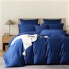 YASMENG Copripiumino in raso di cotone 220 x 240 blu 100% cotone raso set da letto morbido seta traspirante lyocell seta biancheria da letto matrimoniale con cerniera e cuscino federe 65 x 65 cm