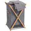 HOMCOM Cesto Portabiancheria Pieghevole 55L, Legno Naturale e Grigio | in Tessuto, Cesta per Biancheria con Telaio in Bambù, per Lavanderia e Camera