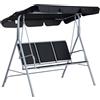 Outsunny Dondolo da Giardino 3 Posti con Tettuccio Parasole Regolabile Rimovibile, Dondolo da Esterno con Seduta Traspirante in Poliestere, Portata 240 kg, 171x108x154 cm, Nero