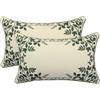 Tosleo, set da 2 federe per cuscini ricamate con foglie verdi decorative, 30 x 50 cm, in cotone per casa di campagna, boho, decorazione per la casa, cuscino quadrato floreale