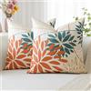Artscope 2 Pezzi Dalia Floreale Arancione Blu Federe Cuscini Geometrico 40x40cm, Primavera Cuscino Boemia Fiori Decorativo in Lino per la Decorazione Domestica Soggiorno Camera da Letto Divano