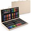 BAKAJI Valigetta in Legno Pittore Set 180 Pezzi Assortiti Colori Pastelli Pennelli Acquerelli e Accessori Disegno Set Artistico Professionale per Artisti Hobbisti e Principianti