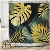 Bovlleetd Foglie di Monstera Oro Tenda da Doccia 152x183cm Arte Astratta Bohemian Mid-Century Pianta Decorazione Impermeabile Lavabile in Poliestere Tende da Bagno con 10 Ganci per Vasca da Bagno