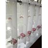 A.Monamour Tenda Corta per Finestra Piccola Casale Rustico Bianco Voile Rosa Fiori Ricamo Semi Trasparente Occhielli Top Cafe Tenda a Pannello a Vetro da Cucina Bistrot Caffè Mezza Mantovana Tendina