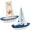 AMJKEJI 2 decorazioni per barche a vela in miniatura in legno, ornamenti a tema nautico, decorazione per casa, ufficio, baby shower, festa di Natale, scrivania
