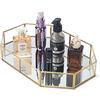 CESTATIVO Vassoio Decorativo di Vetro Oro per il Bagno - Organizzatore Cosmetico e di Profumo - Toletta