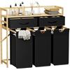 Lifewit Grande Cesto Portabiancheria 3 Scomparti 150 L, Cesta Portabiancheria Con 2 Cassetti e 3 Sacco Removibili, Cesta Panni Sporchi per Lavanderia, Bagno, Nero