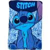 CARTOON Plaid Disney Stitch blu per bambini 100 x 140 cm copertina morbida in pile 100% Poliestere 220 GSM calda e leggera ideale per cameretta lettino o divano