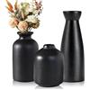 Lighterday Set di 3 vasi boho in ceramica, decorazione moderna, vaso di fiori nero, piccolo per erba della pampa, per soggiorno, tavolo, davanzale e finestra, colore nero B