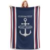 OOEREWGF Personalizzato Nautico A Tema Benvenuto A Bordo Coperta Blu Marino, Bussola Personalizzata Nave A Vela Yacht Nome Barca Gettare Coperta Regalo Per I Proprietari Di Barche, Casa Del Lago