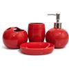 Muzrunq Accessori da Bagno Rossi da 4 Pezzi, Set di Accessori da Bagno Moderni in Ceramica Include Dispenser di Sapone, portaspazzolino, Bicchiere e portasapone per la casa