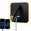 uksunvi LED Lampada da Lettura USB Tipo-C Due Interruttore di Bocca di Carica Regolabile 12W LED Spotlight 3000K Lampada Da Parete In Alluminio Lampada Da Letto Rotabile (Nero quadrato)