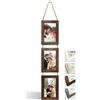 NEOWS Set Cornici Foto Multiple da Parete con Corda - Portafoto Multiplo Decorativo con Cornici in Legno - Collage Foto da Appendere al Muro- Cornici 10x15 cm (Legno Invecchiato, 3 Foto Verticale)