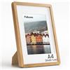 Feihorrm Cornice portafoto in legno massiccio, cornice A4 in rovere, con vetro temperato, per foto da 21x29,7 cm senza passepartout o foto da 13,9x20 cm con passepartout (beige, A4 (21x29,7 cm)/1x)