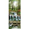 A.Monamour Adesivo Porta Autoadesiva 3D Cascata Nella Foresta Con Luce Solare Attraverso Il Paesaggio Naturale Degli Alberi Vinile PVC Adesivi per Porte Pellicola Adesiva Poster Sticker Murale Parete