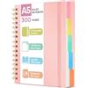 ihaspoko Taccuino A5 con Separatori - Carta 100g/m² Anti-Trasparenza, 300 Pagine, Copertina Rigida in PVC, Rilegatura a Spirale per Scuola, Ufficio e Regali