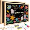 Tuxvealu Set di 2 lavagne da parete, formato A4, ardesia, cornice in legno, con 2 cancellatori, 30 x 20 cm. Ideale per bambini, buffet, feste, scuole e ristoranti.