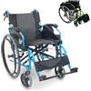 Mobiclinic®, Sedia a rotelle pieghevole, Bolonia, Alluminio, Braccioli pieghevoli, Poggiapiedi rimovibili, Schienale diviso, Per anziani e disabili, Leggera, Max. 110 kg, Seduta 46 cm, Colore blu
