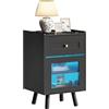 YITAHOME Comodino con striscia luminosa a LED a 7 colori, comodino con cassetto e ripiano regolabile, tavolino nero per camera da letto, soggiorno, 40 x 35 x 62 cm, nero