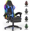 bigzzia Sedia da Gioco, Sedia Ergonomica con LED per Videogiochi, Sedia da Gioco con Cuscino Lombare Massaggiante e Poggiatesta per Giocare, Studiare e Lavorare in Ufficio (Blu)