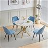 GrandCA HOME Set Tavolo e Sedie da Pranzo,Tavolo Rotondo Moderno da 100 Cm,4 Sedia da Pranzo In Velluto a Coste Traforato,adatto Per Cucina, Soggiorno, Caffetteria(Marmo Giallo + Blu)