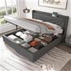 MURUL Letto imbottito per letto matrimoniale, contenitore con funzione di ricarica USB tipo C, testiera, con rete a doghe, telaio in tessuto di lino, per ragazzi (grigio, 160 x 200 cm)