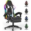 bigzzia Sedia Gaming, Sedia Ergonomica con LED per Videogiochi, Sedia da Gioco con Cuscino Lombare Massaggiante e Poggiatesta per Giocare, Studiare e Lavorare in Ufficio (Bianco)
