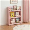 [en.casa] Libreria Montessori per Bambini a 3 Scomparti Aperti con Barra Scaffale Frontale Libri Quaderni Giocattoli per Cameretta Angolo Lettura 78 x 60 x 18 cm - Rosa
