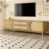 MAMAINI Mobiletto in stile rustico naturale - Mobile TV in legno naturale con ante e cassetti. Supporto TV con lati in rattan