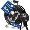 HOROZ ELECTRIC Avvolgicavo 20 metri IP44 - Prolunga Elettrica Avvolgicavo 230V 3300W Prolunga da Cantiere - Tamburo Cavo con 4 Prese Schuko 3×2,5 mm² - Avvolgicavo da Esterno per Giardino, Garage - Horoz Electric