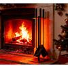 Kingson Set di accessori per caminetto Kingson - Set di 3 strumenti per camino con spazzola, attizzatoio e pala - Acciaio rivestito in polvere nero con dettagli decorativi a sfera - 57,5 cm