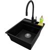PRIMAGRAN Lavandino da Cucina Nero 43x53cm, Lavello in Granito a 1 vasca + Rubinetto 40x38cm + Set di accessori, Lavabo da Cucina Incasso al Mobile 45cm - Oslo Pocket S087