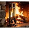 Kingson - Set di accessori per caminetto, 4 pezzi, include attizzatoio, pala, spazzola e pinze - 61 cm, attrezzi per focolare con manici in acciaio inossidabile e ferro - Supporto nero moderno