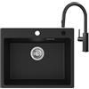 CECIPA Lavello in granito nero 55 x 45 cm con rubinetto della cucina, lavello da incasso per mobile da 55 cm, rubinetto estraibile con funzione doccia