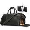 LUUFAN Borsa da viaggio in pelle pieno fiore Borsa porta abiti di grande capacità con scomparto per le scarpe, borse da viaggio Overnight Gym Sports Duffel Bags per gli uomini, marrone scuro