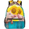 ZSOSIXDEAL Dino Semplice Cartone Animato Dinosauro Casual Borse Per Laptop Zaino Bookbag College Scuola Per Bambini Ragazzi Ragazza Adolescente Adulto Viaggio, Girasole Fun Pig, L