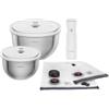 ZWILLING Fresh & Save BOWLS - Set di 9 pezzi per sottovuoto, ciotola in acciaio inox M-18 cm, lunghezza 24 cm, sacchetto pompa, colore: Argento/Bianco