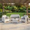 BICA Salotto da Giardino con Divano 2 Posti 2 Poltrone e Tavolino con Cuscini in Rattan PE colore Bianco