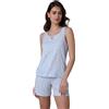 Lovable Set Pigiama in Jersey Leggero | Top Senza Maniche Stampato con Scollo a V e Pantaloncino con Coulisse | Pigiameria Estiva | Donna, Azzurro 5 - XL