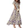 LUNULE Vestito Cotone Donna Estivo Abito Cerimonia Donna Abito Lungo da Donne Elegante con Stampa Floreale Scollo A V E Maniche Corte Stile Boho Estivo Leggero E Svasato Maglia Donne Primavera Vestiti Donne