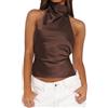 Qtinghua - Canotta da donna Y2k con scollo a halter, in raso, senza maniche, con scollo a camicia, schiena scoperta, trendy, senza maniche, per uscire, camicetta da strada, Marrone scuro, M